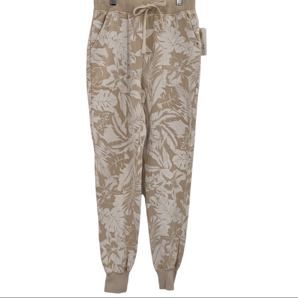 Billabong tan cream tropical floral palm print drawstring pocket joggers Medium